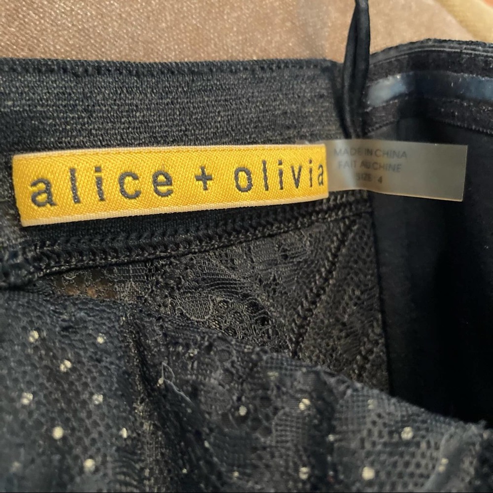 Alice+Olivia Jessie Lace overlay dot peplum strapless cocktail black dress-4 - Picture 10 of 12